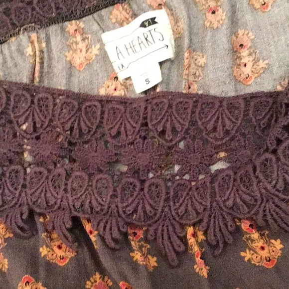 LA HEARTS  off the shoulders crop top plum golden yellow geo paisley patterns S - Picture 4 of 6